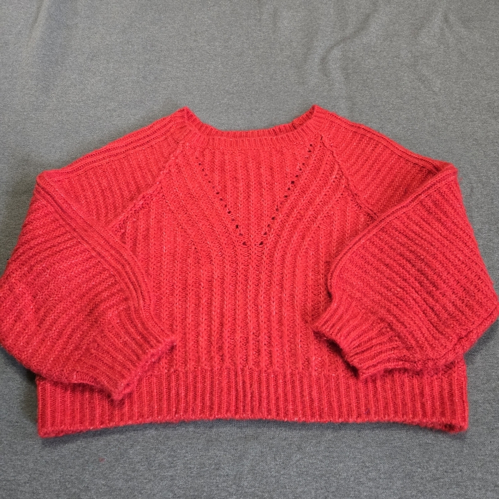 Free People Carter Pullover Off Shoulder Sweater Red Orange Womens Sz L Boho
